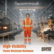 men wearing safety workwear in industrial facility