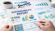 ESG sustainability reporting showing environmental, social, and governance performance metrics for corporate reporting