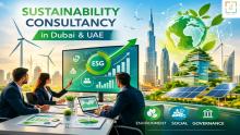 Sustainable city with green buildings solar panels and eco friendly infrastructure representing sustainability consultancy