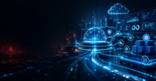 Futuristic enterprise technology banner showing a scalable digital infrastructure powered by Application Performance Engineering, with glowing cloud systems, Kubernetes containers, observability dashboards, real-time analytics, connected microservices, and flowing blue data streams in a dark cinematic environment symbolizing performance optimization, reliability, scalability, and proactive monitoring for modern digital enterprises.