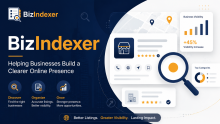 BizIndexer featured image showing a modern business discovery and listing platform with search icons, business profile cards, visibility charts, and the message “Helping Businesses Build a Clearer Online Presence.”