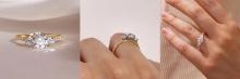 Lab grown diamond engagement ring displayed on a simple gold band