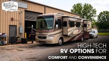 A Class A Motorhome Parked Outside of an RV Repair Shop