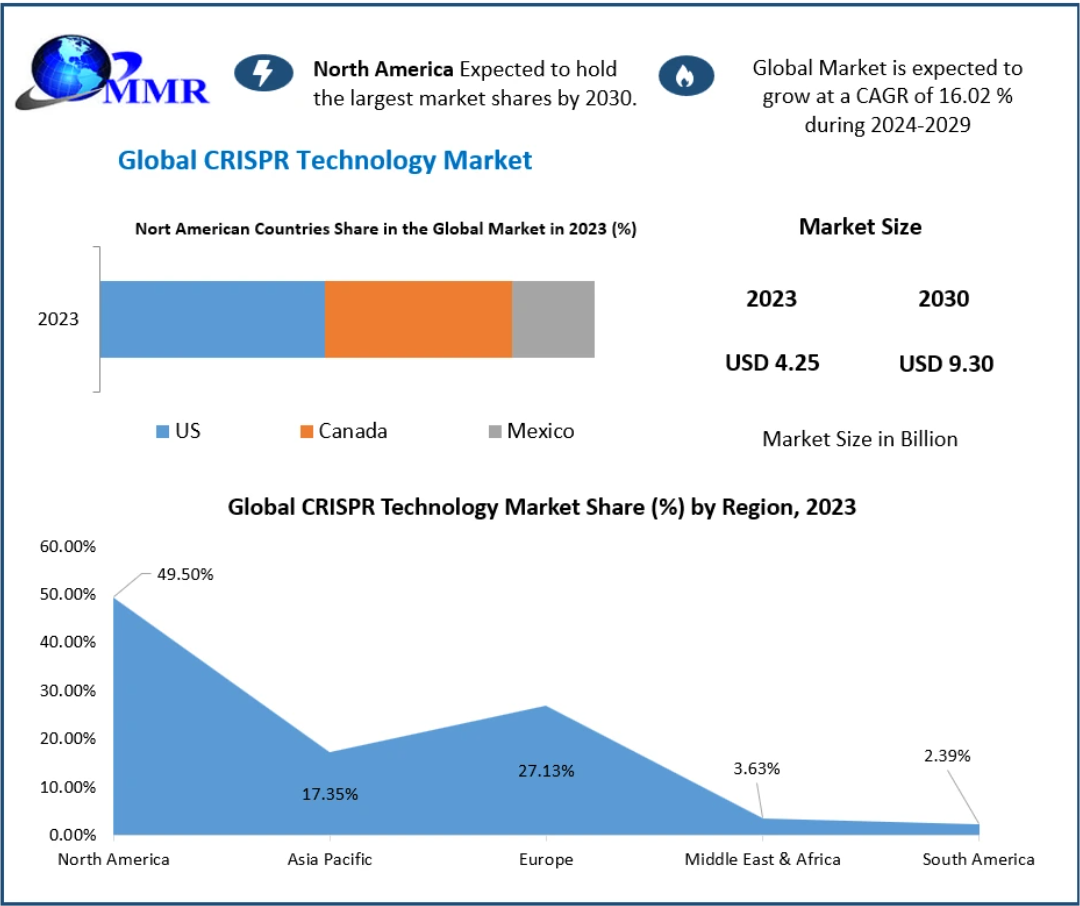 The CRISPR Technology Market size was valued at USD 4.25 Billion in 2023 and the total CRISPR Technology revenue is expected to grow at a CAGR of 16.02 % from 2024 to 2030, reaching nearly USD 9.30 Billion by 2030.