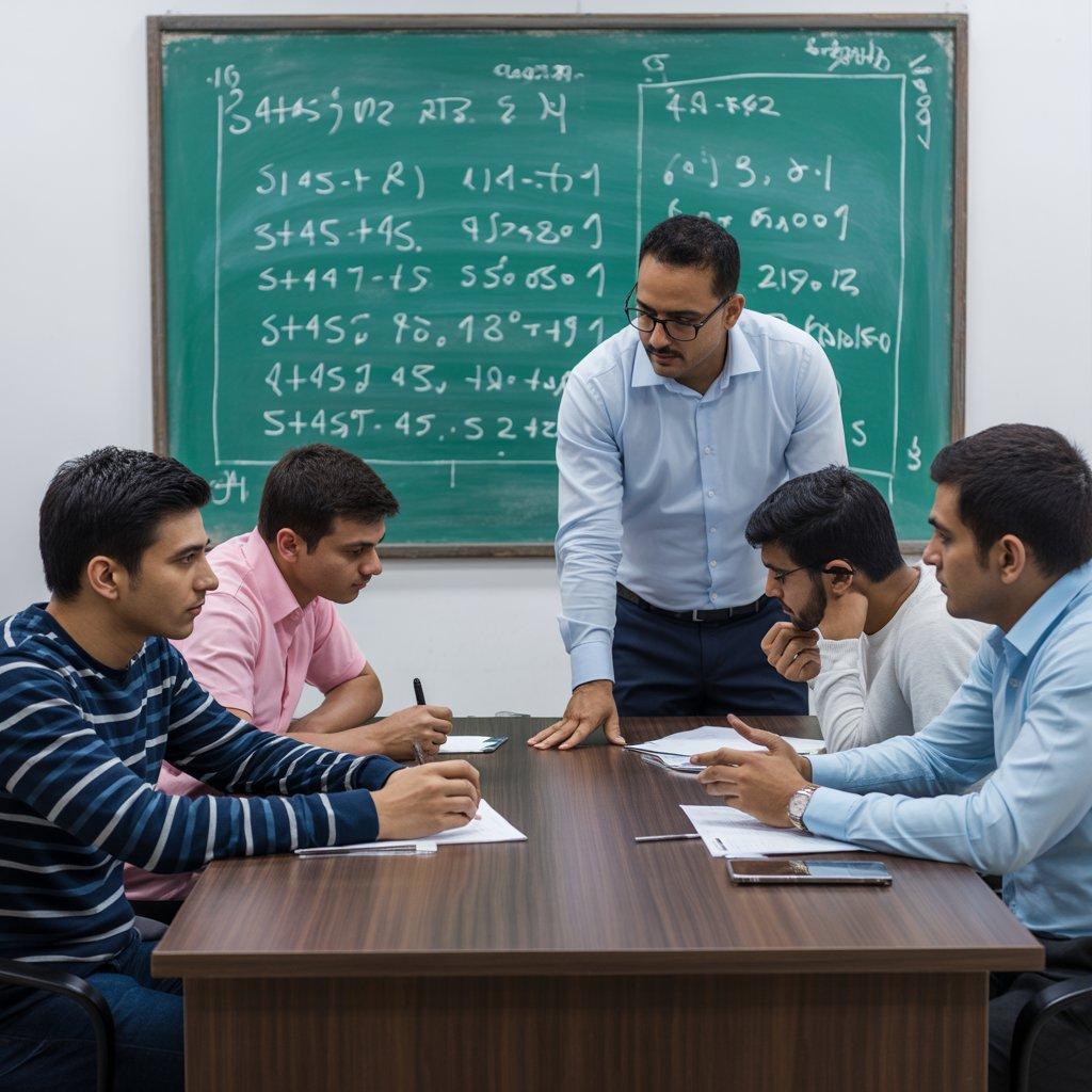 image of teacher while teaching students