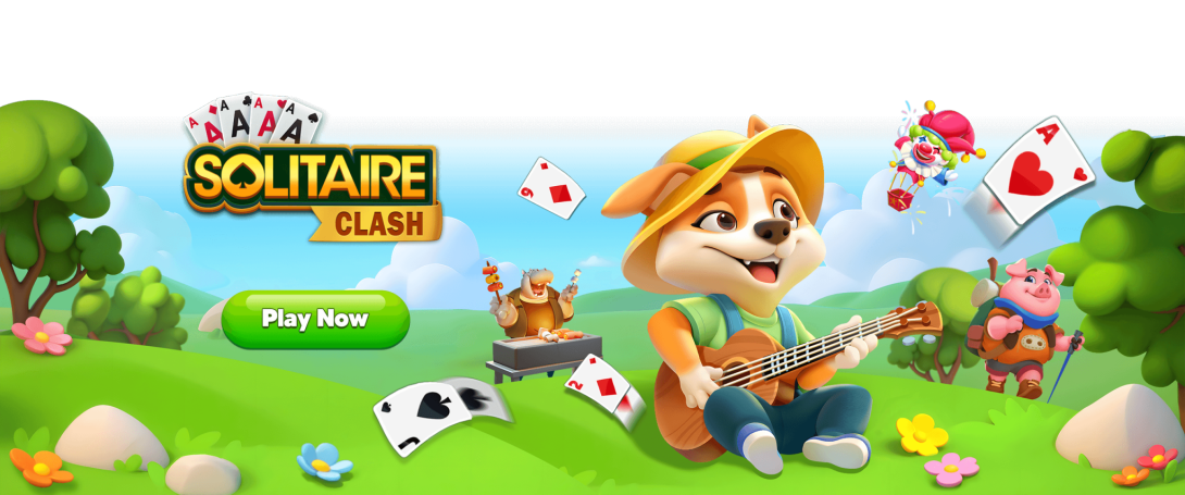 dog playing guitar singing a song about solitaire clash