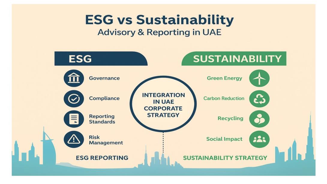 Discover the difference between ESG and sustainability, learn how ESG and sustainability consulting supports better reporting, and understand whether ESG reporting is mandatory in the UAE with this comprehensive guide for UAE businesses.