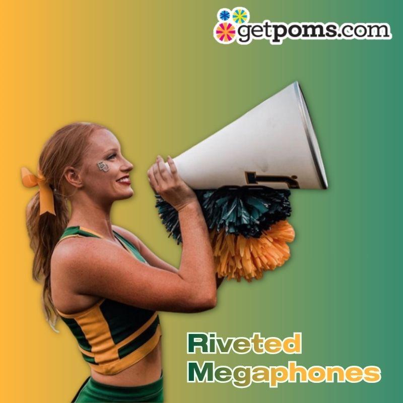 cheerleader with riveted megaphone