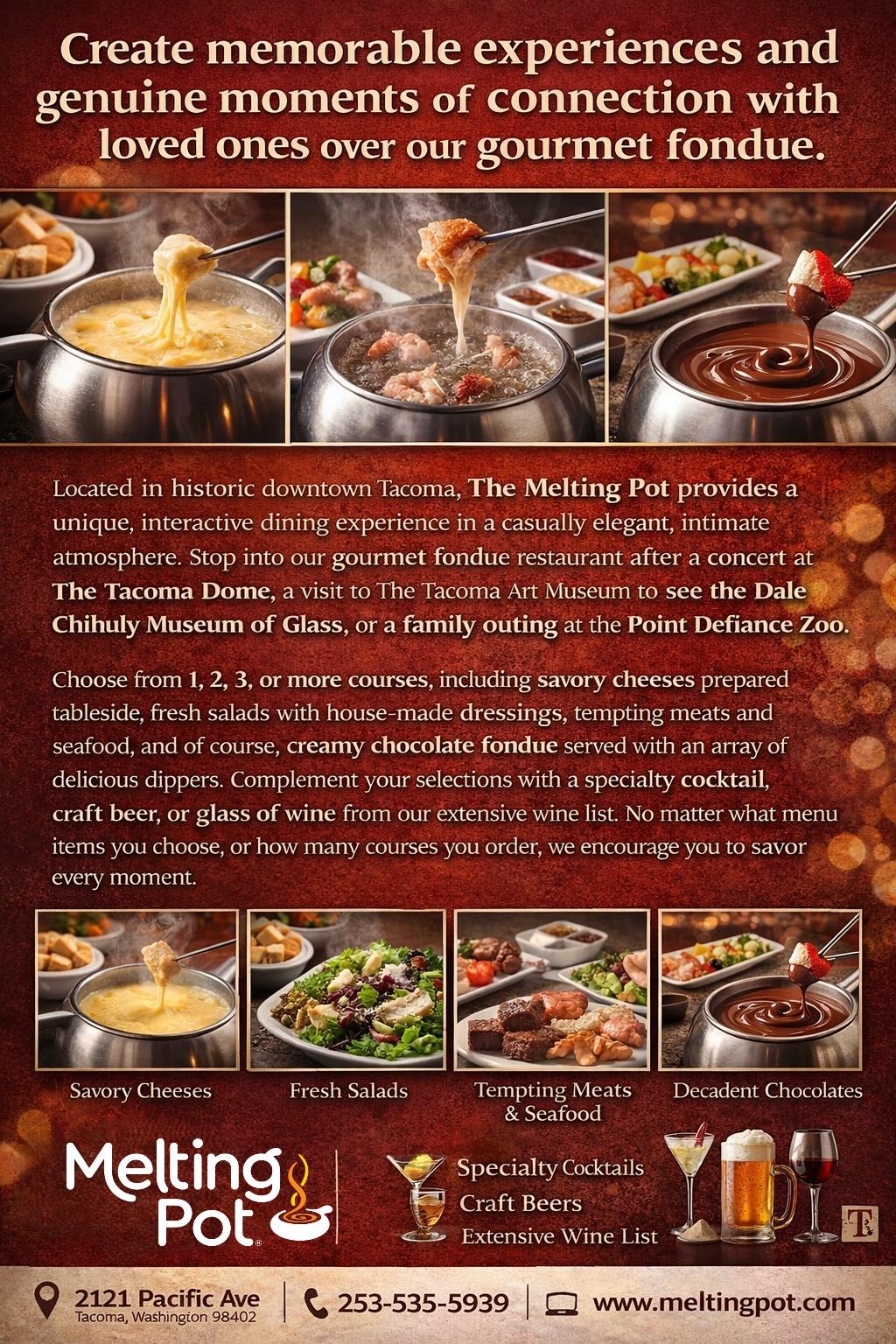 Create memorable experiences and genuine moments of connection with loved ones over our gourmet fondue.