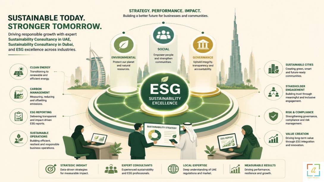 Learn how sustainability consultancy in UAE and Dubai helps organizations improve ESG performance, strengthen governance, and achieve long term business growth through professional sustainability and ESG consulting services.