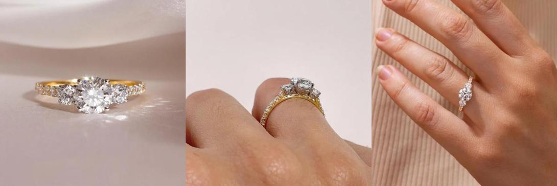 Lab grown diamond engagement ring displayed on a simple gold band